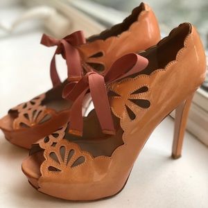 Joan & David platform pumps with tie up ribbon